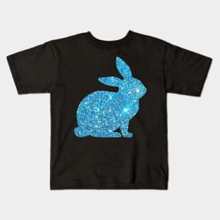 Light Blue Faux Glitter Easter Bunny Kids T-Shirt